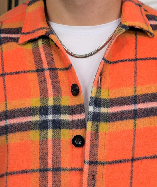Χειμερινό ανδρικό καρό πουκάμισο oversize σε πορτοκαλί χρώμα