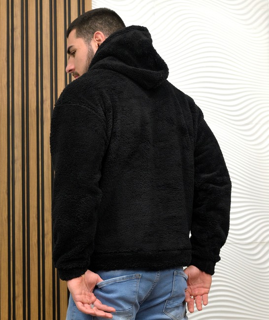 Ανδρική μαύρη βελούδι unisex hoodie με κουκούλα
