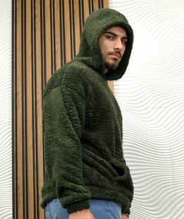 Σκούρο πράσινο φούτερ με κουκούλα