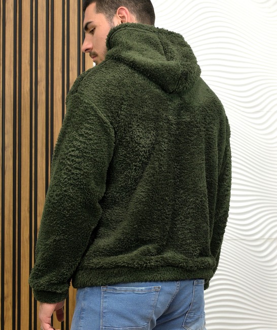 Σκούρο πράσινο φούτερ με κουκούλα