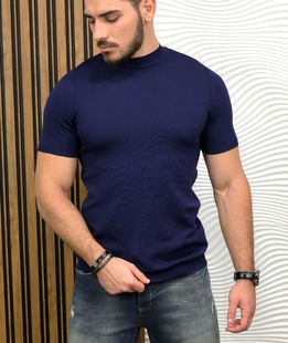 Μπλε ναυτικό κοντομάνικο μπλουζάκι με γιακά πόλο