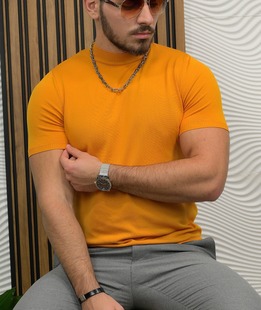 Ανδρική μπλούζα πόλο με κοντό μανίκι μουσταρδί  χρώμα