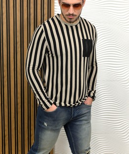 Μαύρη ανδρική μπλούζα μπεζ ριγέ 