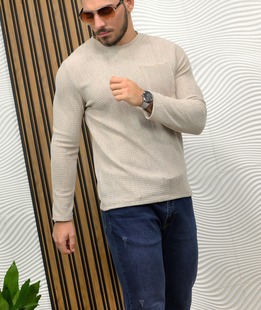 Μπεζ ανδρική μπλούζα με τσέπη