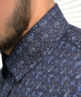 Μπλε ναυτικό μακρυμάνικο πουκάμισο με σχέδιο paisley