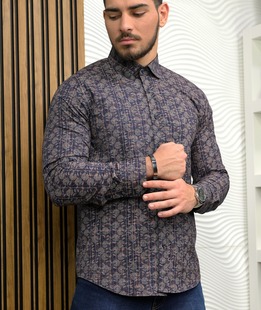 Ανδρικό πουκάμισο με floral στοιχεια σε καφέ χρώμα