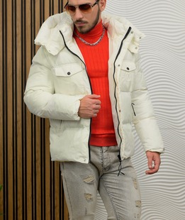 Ανδρικό χειμωνιάτικο καπιτονέ μπουφάν χρώμα εκρού Ανδρικό χειμωνιάτικο καπιτονέ μπουφάν χρώμα εκρού