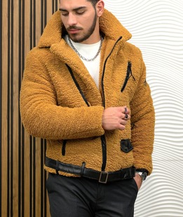 Χνουδωτό χειμωνιάτικο μπουφάν με διαγώνιο φερμουάρ