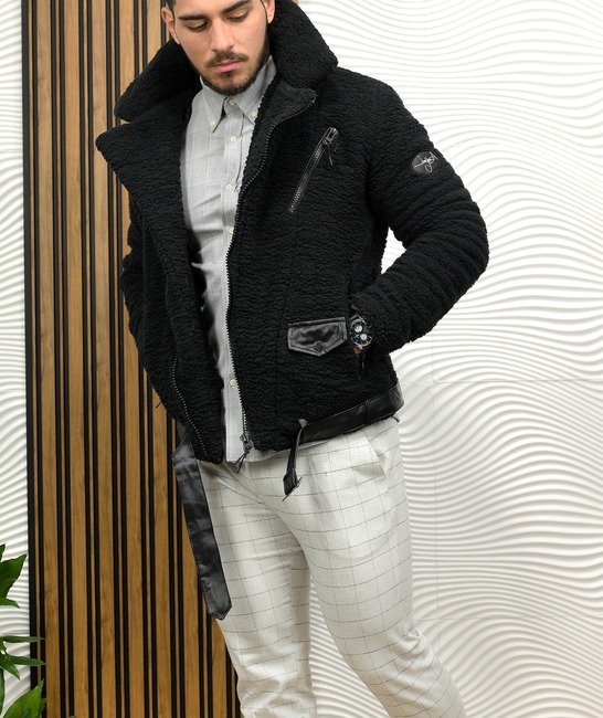Χειμερινό μοντέρνο σκραουλ μπουφάν σε μαύρο για άνδρες