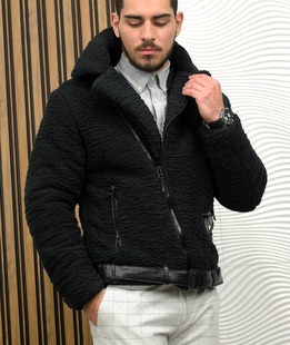 Χειμερινό μοντέρνο σκραουλ μπουφάν σε μαύρο για άνδρες