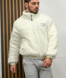 Βελούδινο Χειμερινό κοντό λευκό μπουφάν 