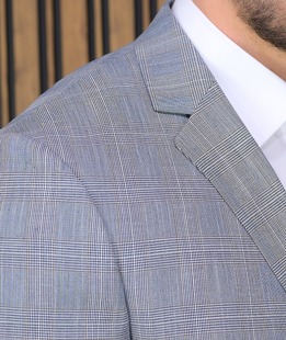 Αμπιγέ ανδρικό καρό σακάκι σε μπλε χρώμα Regular Fit