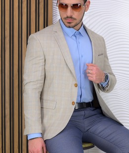 Καρό ανδρικό σακάκι σε μπεζ χρώμα