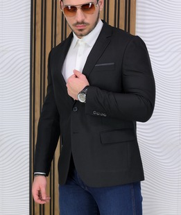 Εκλεπτυσμένο ανδρικό μαύρο σακάκι Regular Fit Εκλεπτυσμένο ανδρικό μαύρο σακάκι Regular Fit