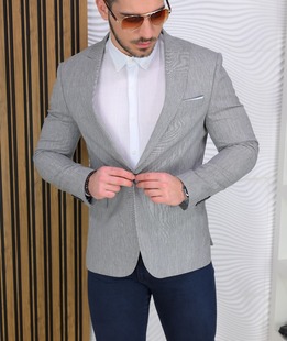 Ανδρικό λινό σακάκι Slim Fit σε Γκρι  Ανδρικό λινό σακάκι Slim Fit σε Γκρι