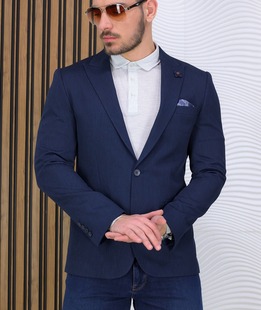 Κομψό ανδρικό slim fit σακάκι σε σκούρο μπλε χρώμα Κομψό ανδρικό slim fit σακάκι σε σκούρο μπλε χρώμα