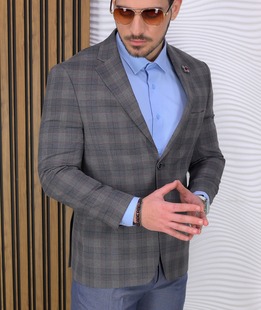 Κομψό ανδρικό καρό σακάκι με καφέ ρίγα