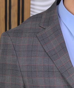 Κομψό ανδρικό καρό σακάκι με καφέ ρίγα