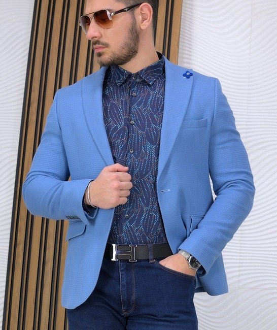 Slim fit ανδρικό σπορ κομψό σακάκι σε γαλάζιο