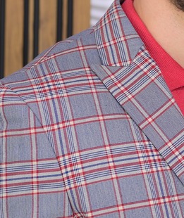 Γκρι μπορντό καρό σακάκι με δύο κουμπιά 