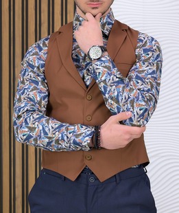 Ανδρικό αμπιγέ γιλέκο εφαρμοστή σιλουέτα σε καφέ χρώμα