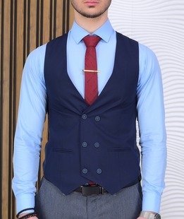Ανδρικό γιλέκο με λεία ύφανση σε μπλε χρώμα
