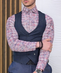 Ανδρικό αμπιγιέ γιλέκο πετρόλ μπλε μελανζε