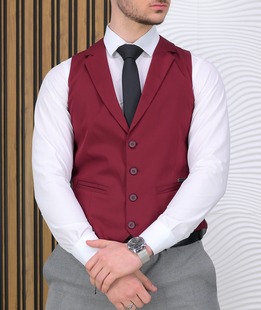 Ανδρικό γιλέκο casual με λεία δομή σε κερασί χρώμα