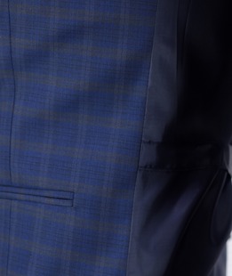 Μπλε ναυτικό καρό γιλέκο με τσέπες φιλέτο