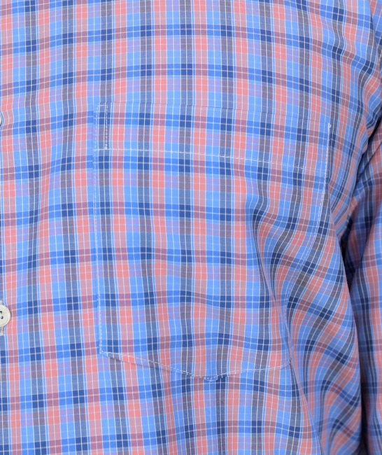 Άνετο καρό πουκάμισο με τσέπη σε πορτοκαλί και μπλε χρώμα