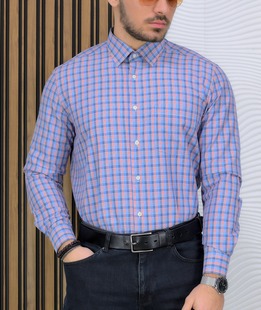 Άνετο καρό πουκάμισο με τσέπη σε πορτοκαλί και μπλε χρώμα