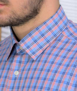 Άνετο καρό πουκάμισο με τσέπη σε πορτοκαλί και μπλε χρώμα