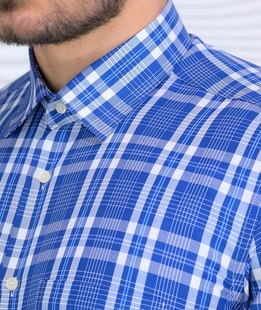 Μπλε μοντέρνο ανδρικό καρό πουκάμισο με τσέπη