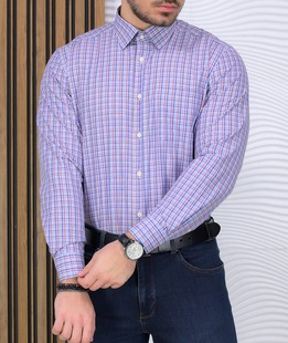 Καρό ανδρικό πουκάμισο με τσέπη σε μπλε και μπορντώ