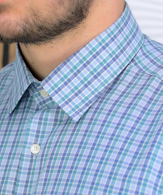 Κλασικό καρό πουκάμισο με τσέπη σε μπλε και πράσινο χρώμα