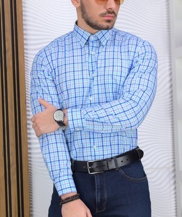 Άνετο μπλε και πράσινο καρό πουκάμισο με τσέπη