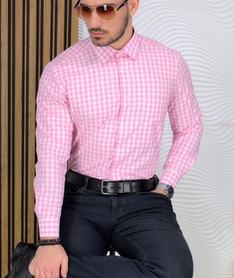 Ροζ και λευκό καρό πουκάμισο Regular Fit με τσέπη