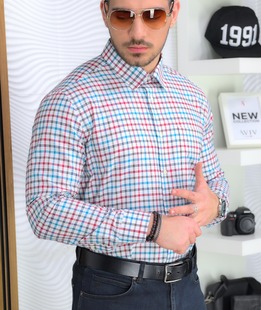 Ανδρικό πουκάμισο με τσέπη σε μπορντό καρό 