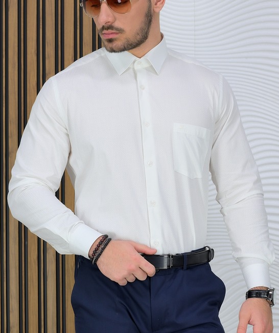 Premium Ανδρικό πουκάμισο σε εκρού με τσέπη Regular Fit
