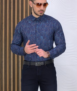 Μοντέρνο βαμβακερό πουκάμισο σε μπλε στοιχεία