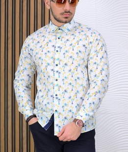 Κομψό λευκό πουκάμισο Slim Fit με φοίνικες