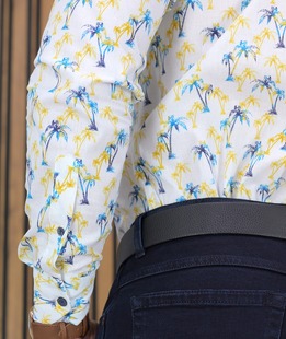 Κομψό λευκό πουκάμισο Slim Fit με φοίνικες