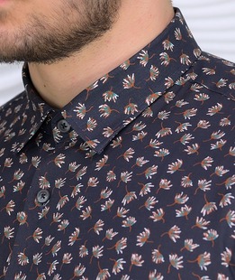 Εφαρμοσμένο μαύρο φλοράλ βαμβακερό ανδρικό πουκάμισο