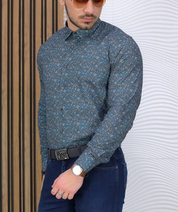 Κομψό βαμβακερό μακρυμάνικο πουκάμισο σε πράσινο χρώμα 