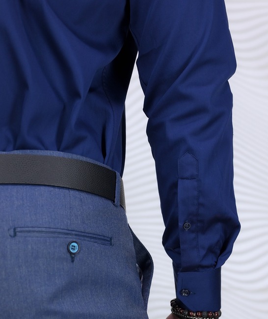Premium βαμβακερό ανδρικό πουκάμισο μπλε navy με τσέπη