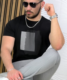 Μοντέρνο casual ανδρικό κοντομάνικο μπλουζάκι σε μαύρο χρώμα Μοντέρνο casual ανδρικό κοντομάνικο μπλουζάκι σε μαύρο χρώμα