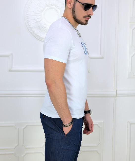 Ανδρικό T-shirt Slim Fit White MKR