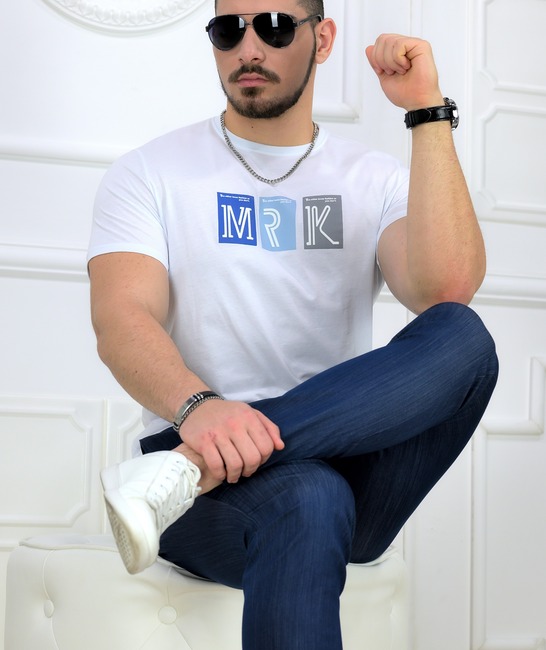 Ανδρικό T-shirt Slim Fit White MKR