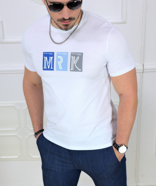 Ανδρικό T-shirt Slim Fit White MKR