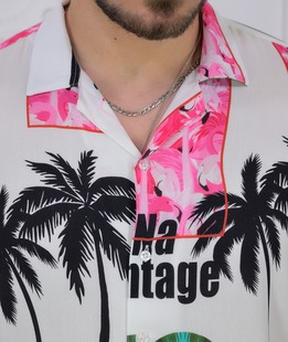 Λευκό ανδρικό κοντομάνικο πουκάμισο με φοίνικες 